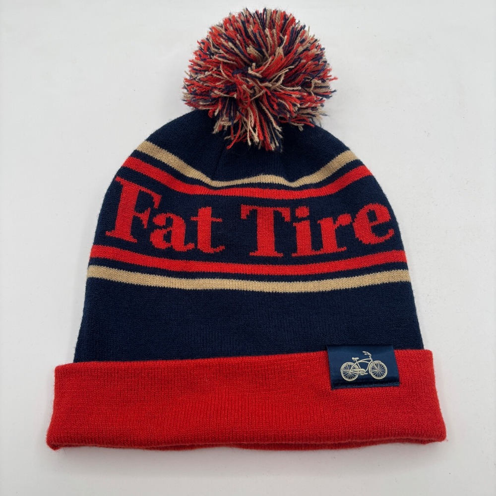 Fat‎ Tire Beer Beanie Pom Pom Knit Hat Bike Logo Winter Warm